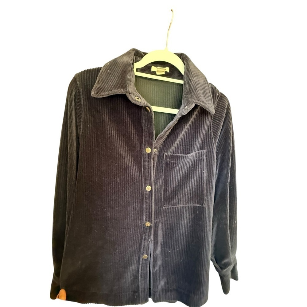 H&M Women's Button-Down Corduroy Shirt - Dark Navy - Picture 2 of 7